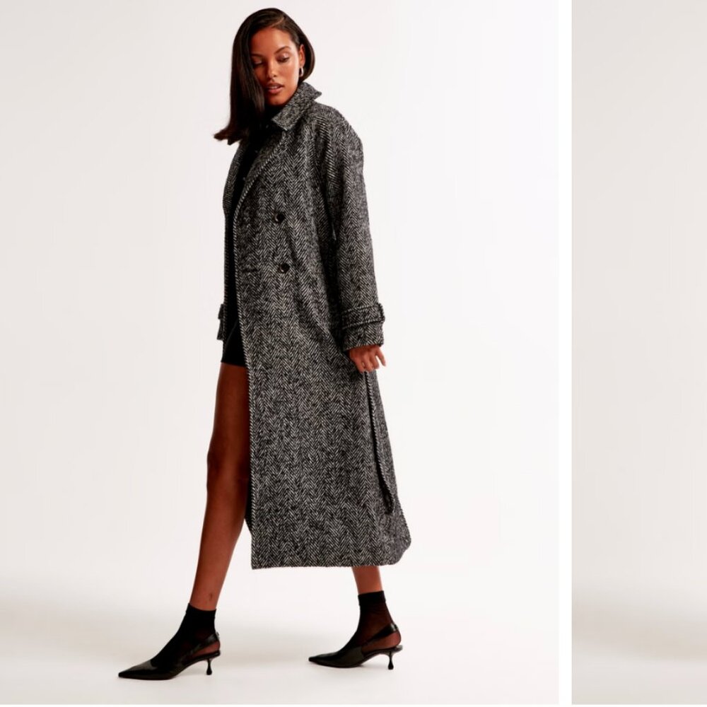 NWT Abercrombie Wool-Blend Belted Trench Coat - Size: SMALL PETITE